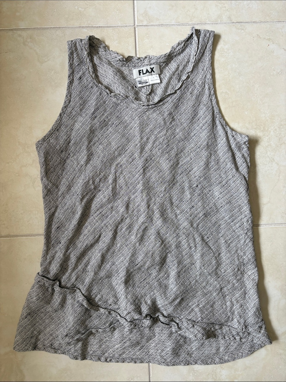 FLAX 100% Linen Grey Textured Sleeveless Tank Tunic Lagenlook Medium